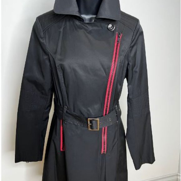 Black Rivet Womens Front Zip Trench Coat Belted Waist Long Sleeve Size M Black - Picture 1 of 5